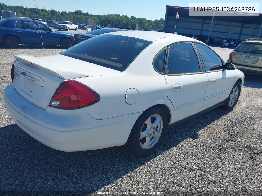 2003 Ford Taurus Ses VIN: 1FAHP55U03A243786 Lot: 40130213