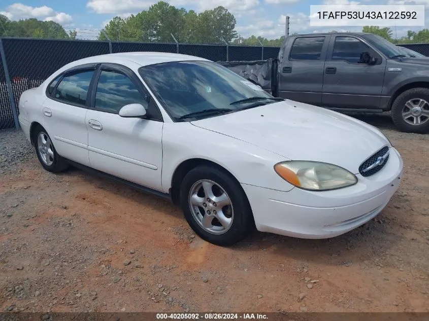 2003 Ford Taurus Se VIN: 1FAFP53U43A122592 Lot: 40205092