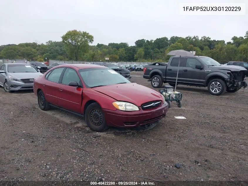 2003 Ford Taurus Lx VIN: 1FAFP52UX3G120229 Lot: 40422280