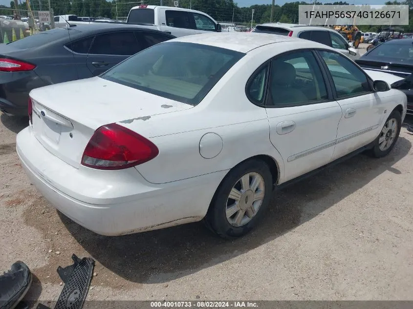 2004 Ford Taurus Sel VIN: 1FAHP56S74G126671 Lot: 40010733