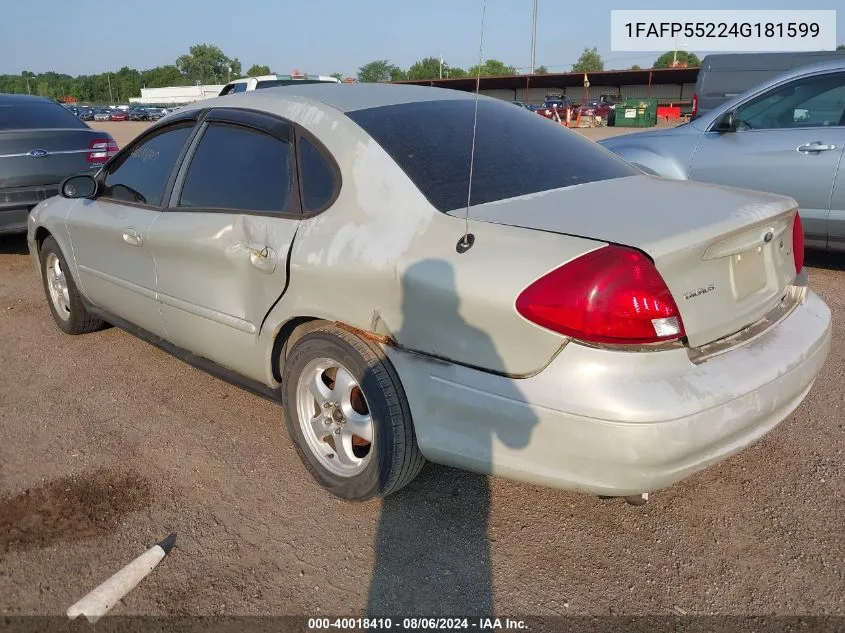 2004 Ford Taurus Ses VIN: 1FAFP55224G181599 Lot: 40018410