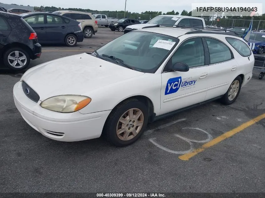 2004 Ford Taurus Se VIN: 1FAFP58U94A194043 Lot: 40309399