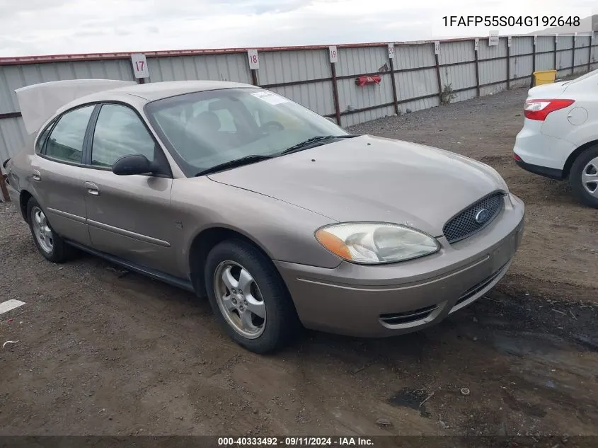 2004 Ford Taurus Ses VIN: 1FAFP55S04G192648 Lot: 40333492