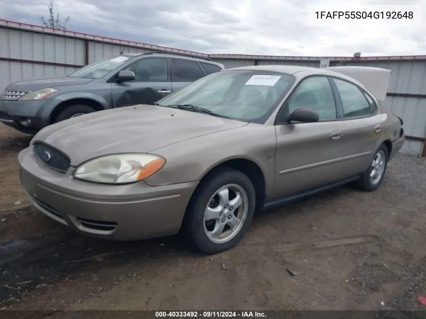 2004 Ford Taurus Ses VIN: 1FAFP55S04G192648 Lot: 40333492