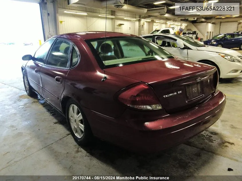 2005 Ford Taurus Se VIN: 1FAFP53U65A228321 Lot: 20170744