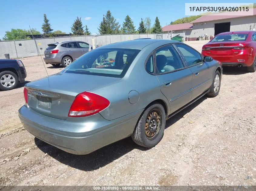 2005 Ford Taurus Se VIN: 1FAFP53U95A260115 Lot: 39381893