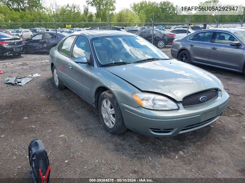 2005 Ford Taurus Sel VIN: 1FAFP56U05A292947 Lot: 39384570