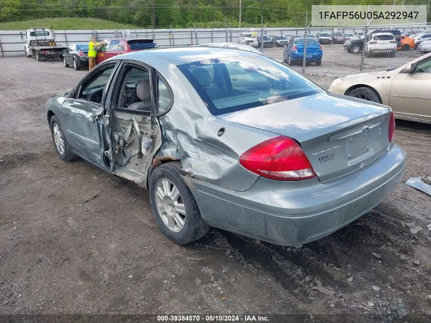 2005 Ford Taurus Sel VIN: 1FAFP56U05A292947 Lot: 39384570