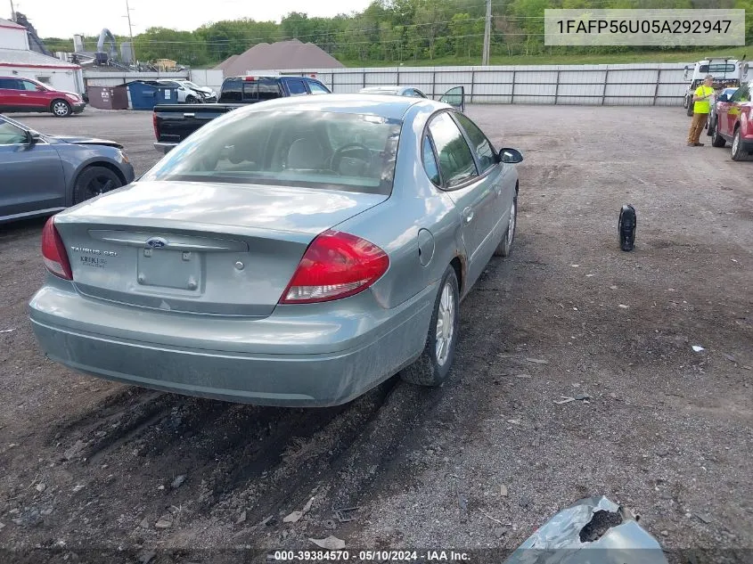 2005 Ford Taurus Sel VIN: 1FAFP56U05A292947 Lot: 39384570