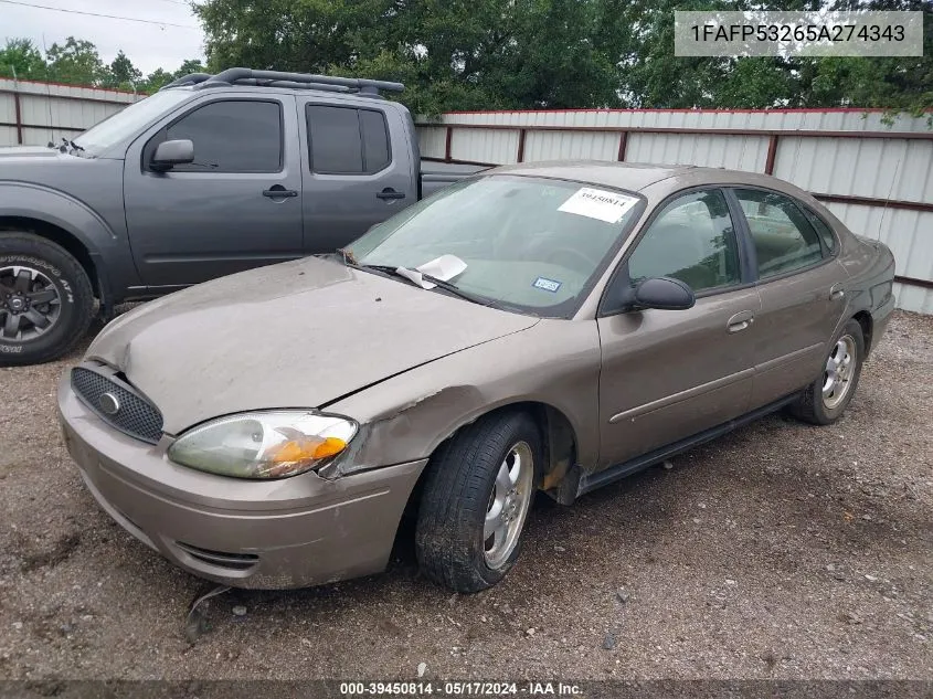 2005 Ford Taurus Se VIN: 1FAFP53265A274343 Lot: 39450814