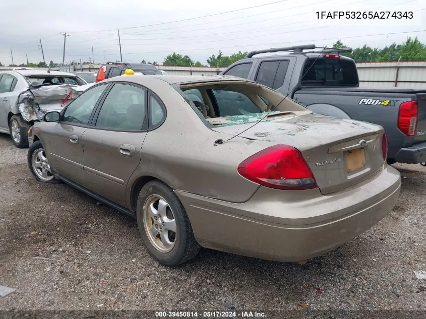 2005 Ford Taurus Se VIN: 1FAFP53265A274343 Lot: 39450814