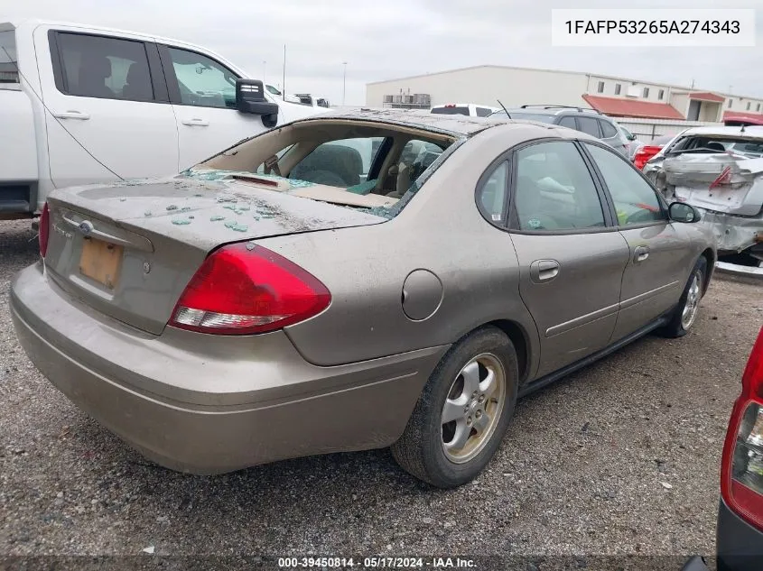 2005 Ford Taurus Se VIN: 1FAFP53265A274343 Lot: 39450814