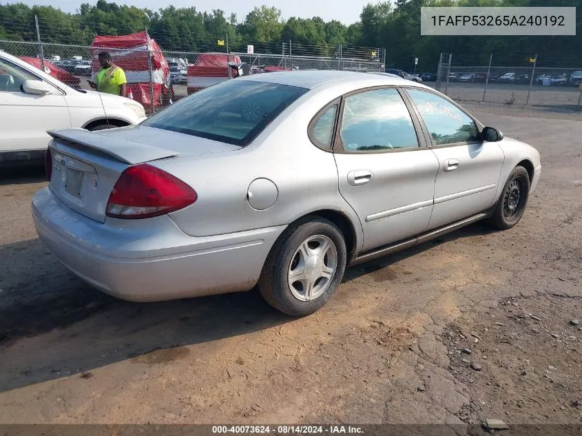 2005 Ford Taurus Se VIN: 1FAFP53265A240192 Lot: 40073624