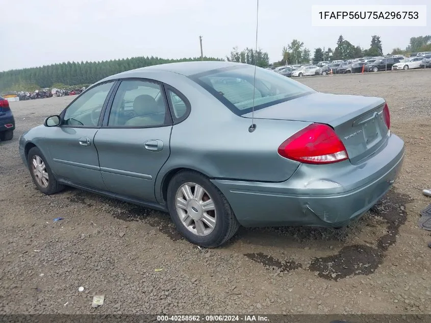 2005 Ford Taurus Sel VIN: 1FAFP56U75A296753 Lot: 40258562