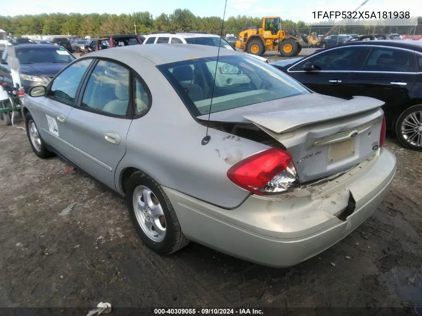 2005 Ford Taurus Se VIN: 1FAFP532X5A181938 Lot: 40309055