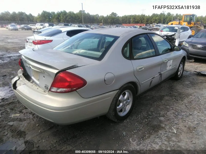 2005 Ford Taurus Se VIN: 1FAFP532X5A181938 Lot: 40309055