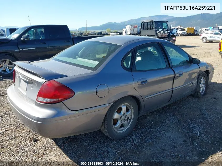 2006 Ford Taurus Se VIN: 1FAFP53U16A259221 Lot: 39393803