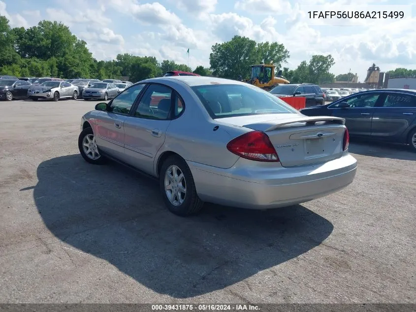 2006 Ford Taurus Sel VIN: 1FAFP56U86A215499 Lot: 39431875