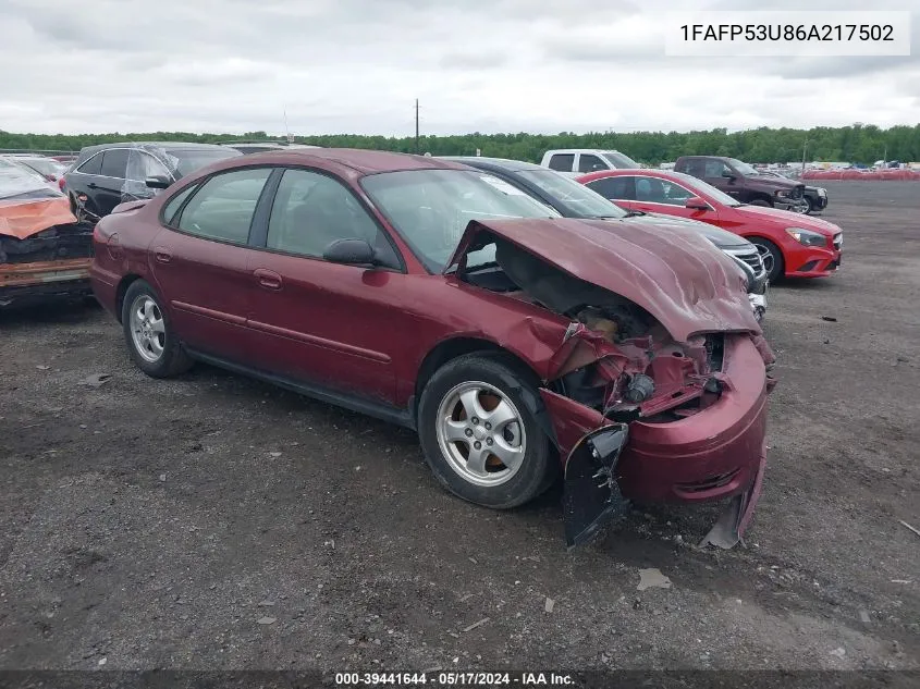 2006 Ford Taurus Se VIN: 1FAFP53U86A217502 Lot: 39441644