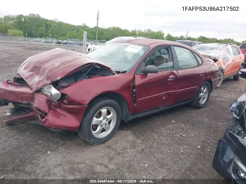 2006 Ford Taurus Se VIN: 1FAFP53U86A217502 Lot: 39441644