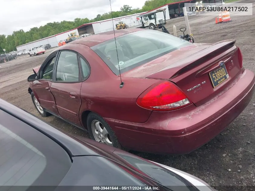 2006 Ford Taurus Se VIN: 1FAFP53U86A217502 Lot: 39441644