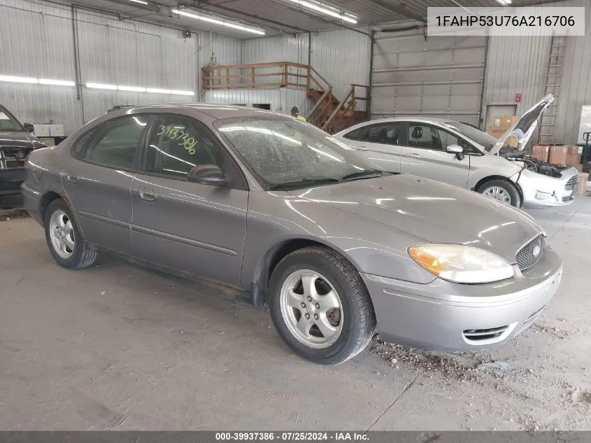 2006 Ford Taurus Se VIN: 1FAHP53U76A216706 Lot: 39937386