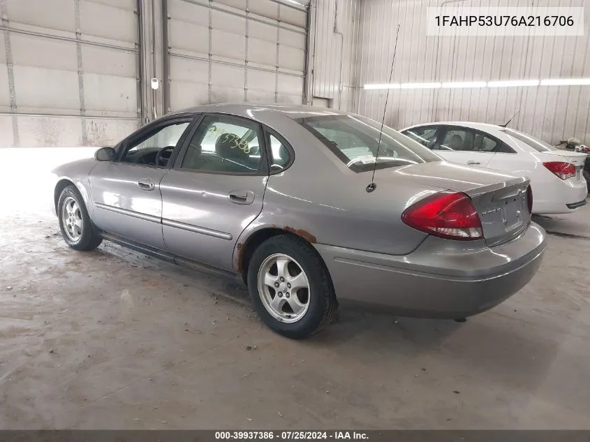 2006 Ford Taurus Se VIN: 1FAHP53U76A216706 Lot: 39937386