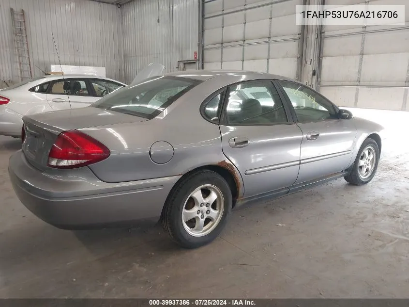 2006 Ford Taurus Se VIN: 1FAHP53U76A216706 Lot: 39937386