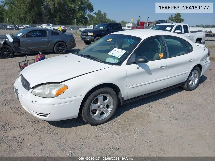 2006 Ford Taurus Se VIN: 1FAFP53U26A189177 Lot: 40260137