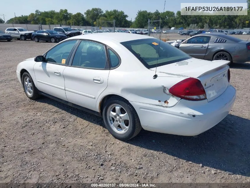 2006 Ford Taurus Se VIN: 1FAFP53U26A189177 Lot: 40260137