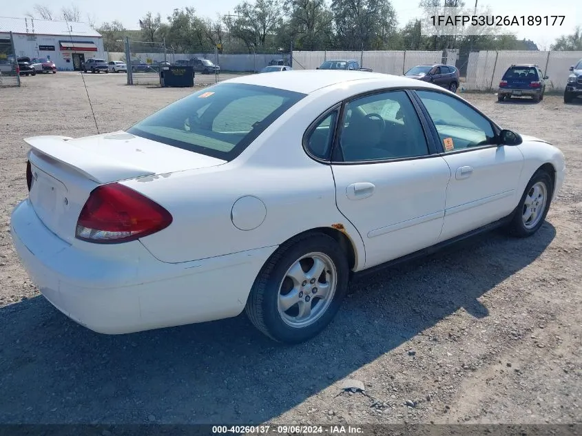 2006 Ford Taurus Se VIN: 1FAFP53U26A189177 Lot: 40260137