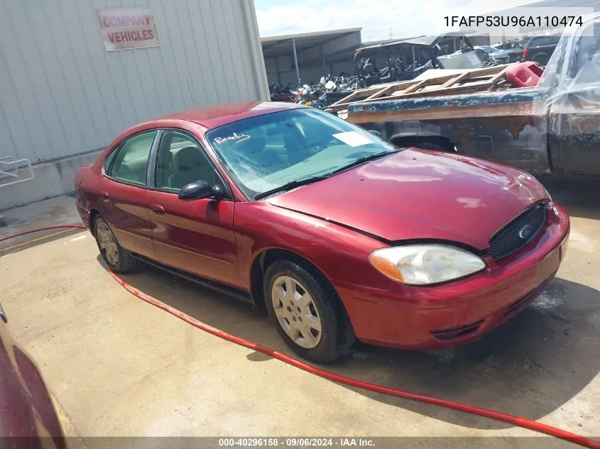 2006 Ford Taurus Se VIN: 1FAFP53U96A110474 Lot: 40296158