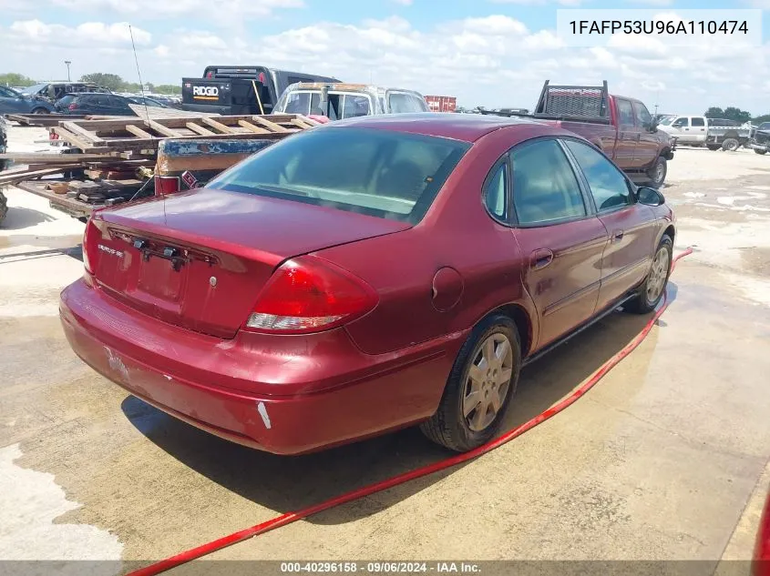 2006 Ford Taurus Se VIN: 1FAFP53U96A110474 Lot: 40296158