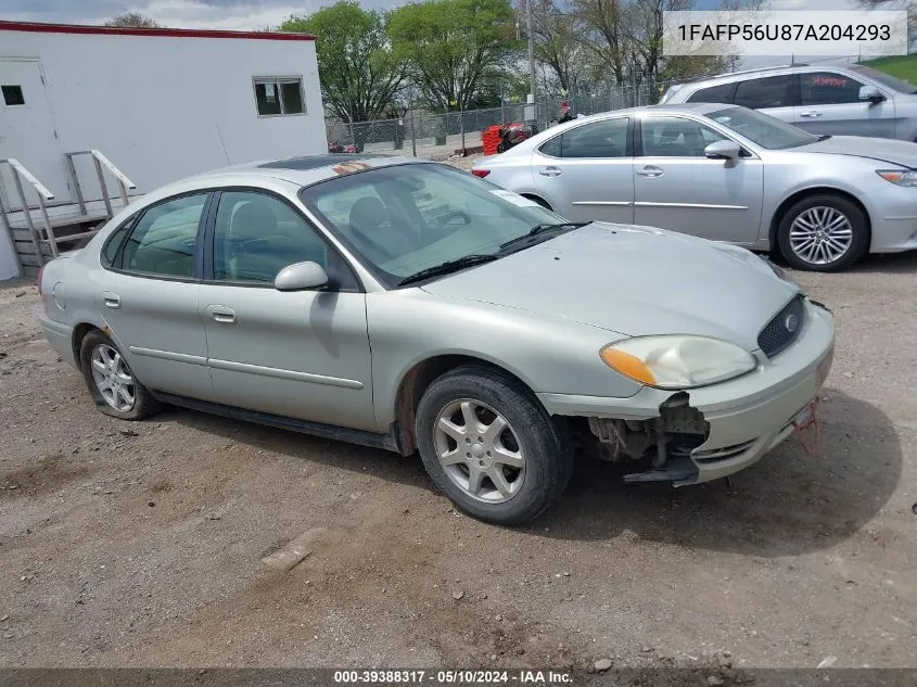 2007 Ford Taurus Sel VIN: 1FAFP56U87A204293 Lot: 39388317