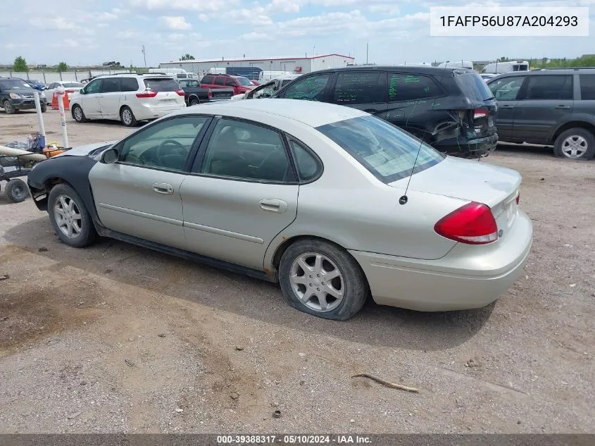 2007 Ford Taurus Sel VIN: 1FAFP56U87A204293 Lot: 39388317