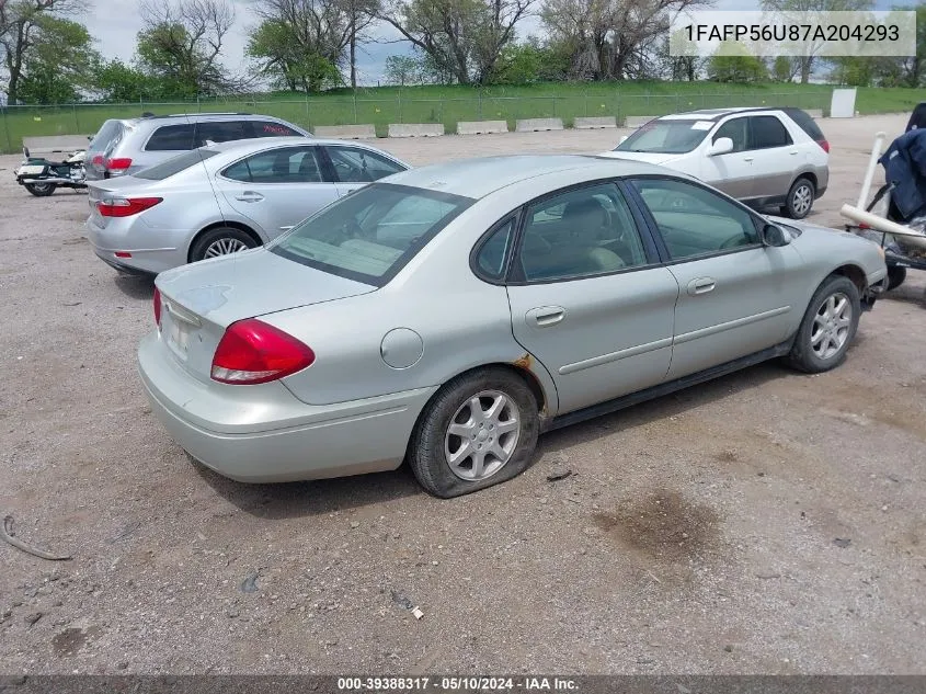 2007 Ford Taurus Sel VIN: 1FAFP56U87A204293 Lot: 39388317