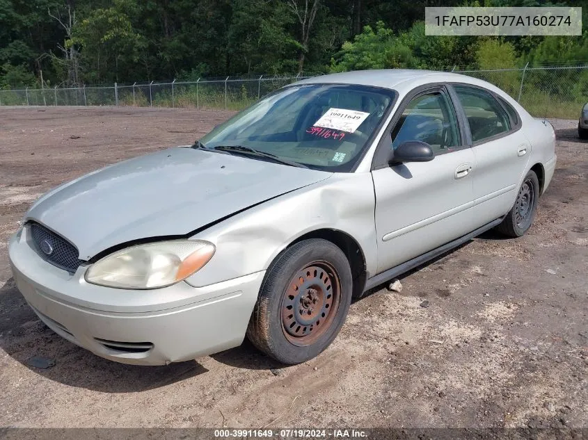 2007 Ford Taurus Se VIN: 1FAFP53U77A160274 Lot: 39911649