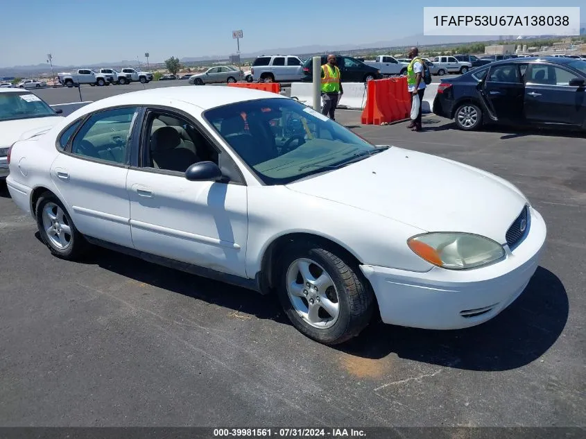 2007 Ford Taurus Se VIN: 1FAFP53U67A138038 Lot: 39981561