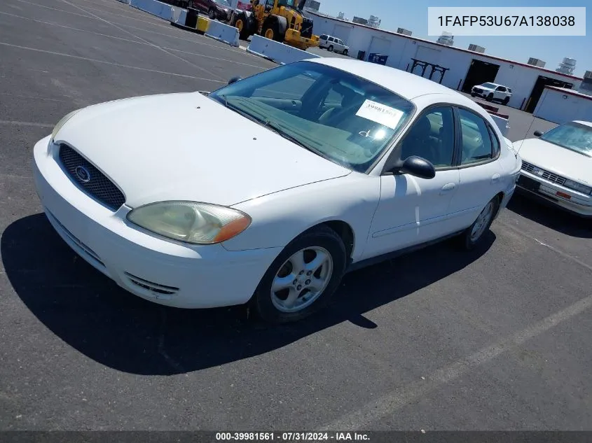 2007 Ford Taurus Se VIN: 1FAFP53U67A138038 Lot: 39981561