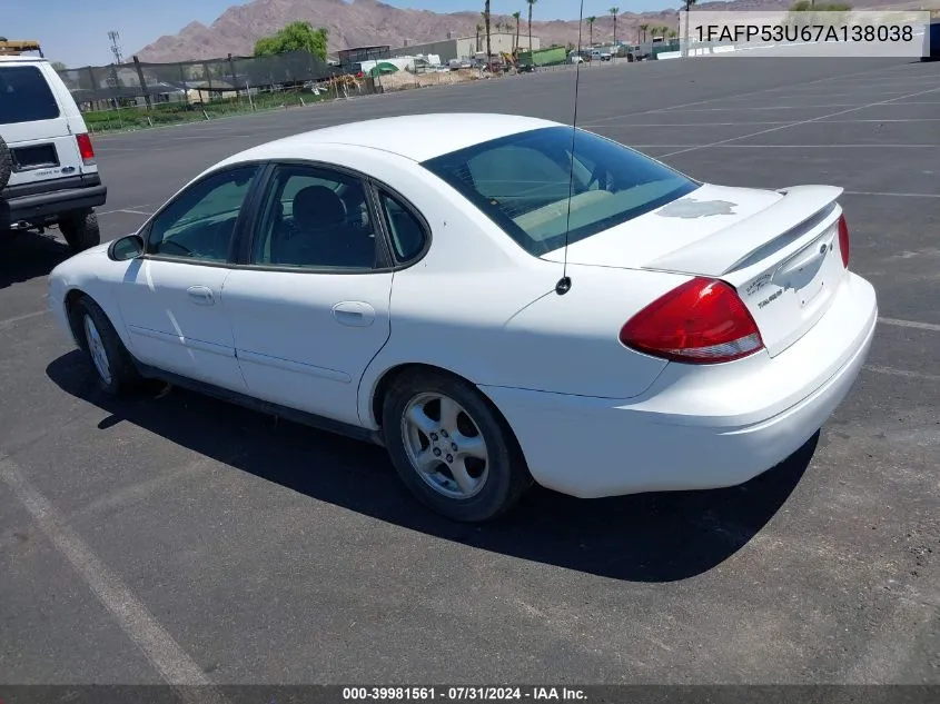 2007 Ford Taurus Se VIN: 1FAFP53U67A138038 Lot: 39981561