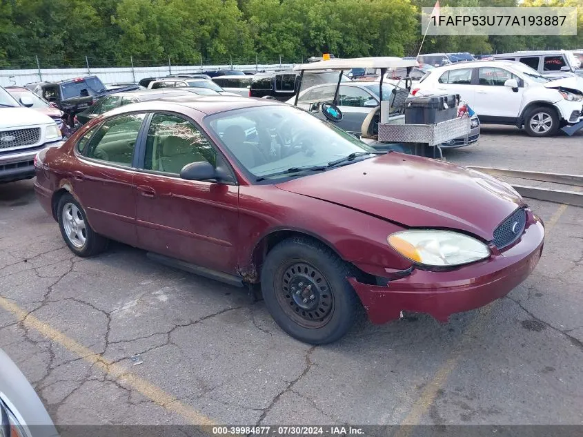 2007 Ford Taurus Se VIN: 1FAFP53U77A193887 Lot: 39984877