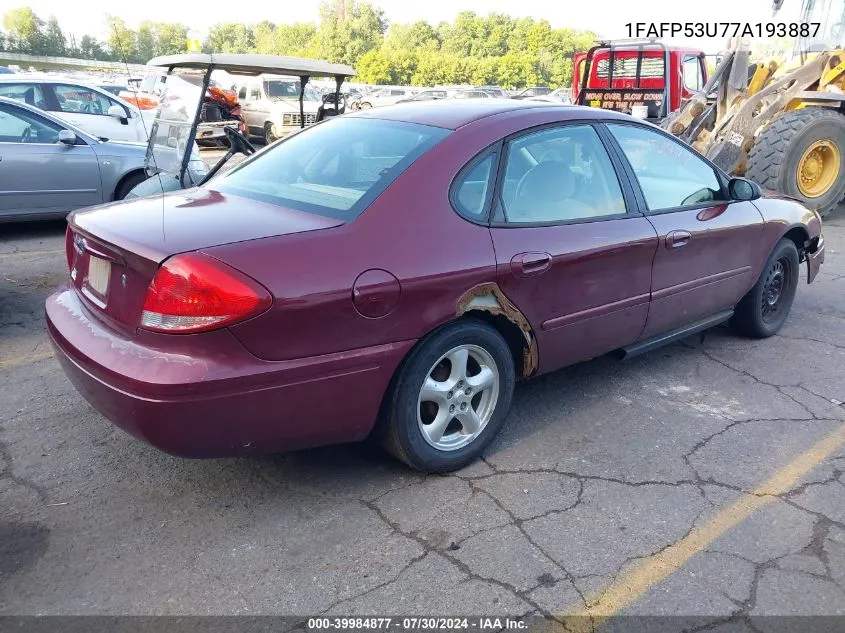 2007 Ford Taurus Se VIN: 1FAFP53U77A193887 Lot: 39984877