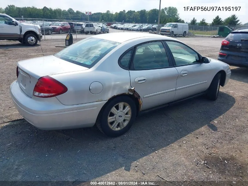 2007 Ford Taurus Sel VIN: 1FAFP56U97A195197 Lot: 40012662