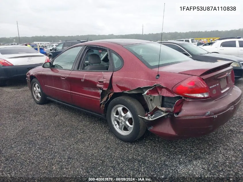 2007 Ford Taurus Se VIN: 1FAFP53U87A110838 Lot: 40083878