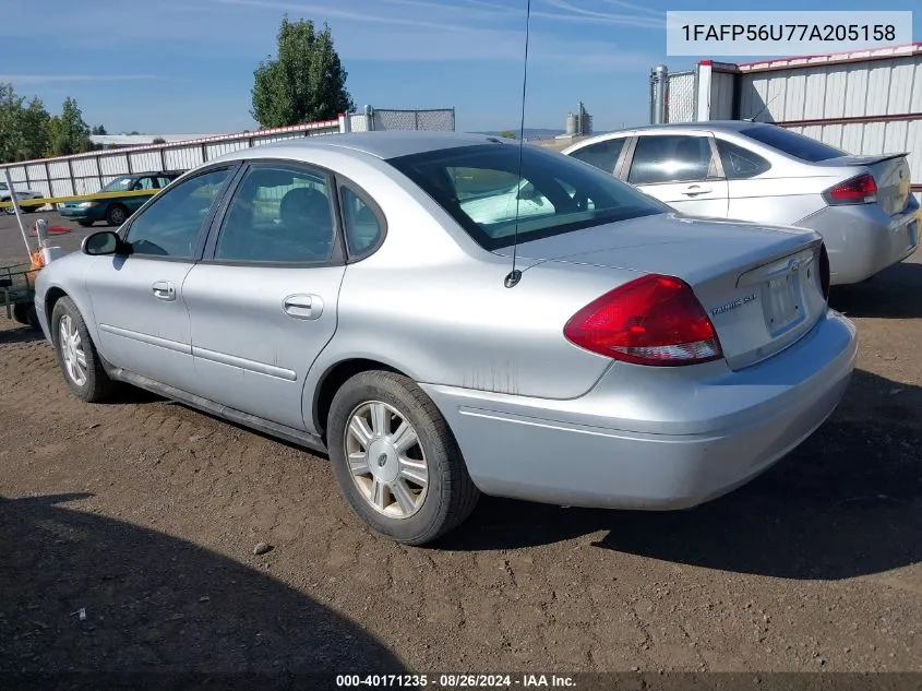 2007 Ford Taurus Sel VIN: 1FAFP56U77A205158 Lot: 40171235