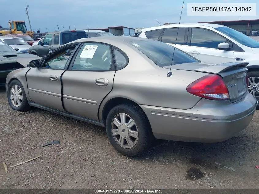 2007 Ford Taurus Sel VIN: 1FAFP56U47A114042 Lot: 40179279