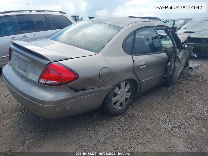 2007 Ford Taurus Sel VIN: 1FAFP56U47A114042 Lot: 40179279