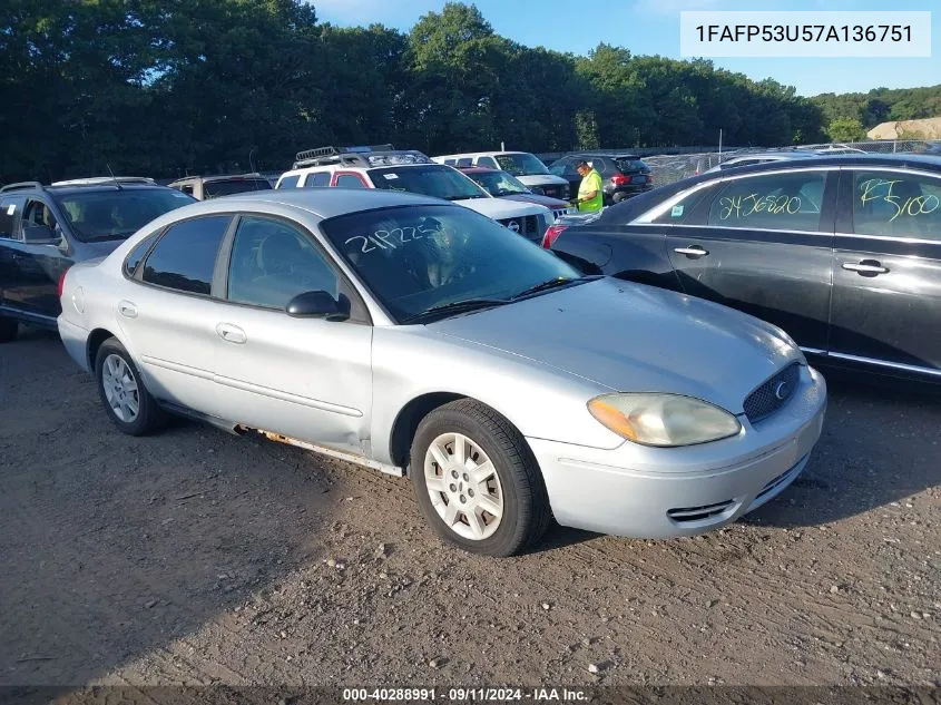 2007 Ford Taurus Se VIN: 1FAFP53U57A136751 Lot: 40288991