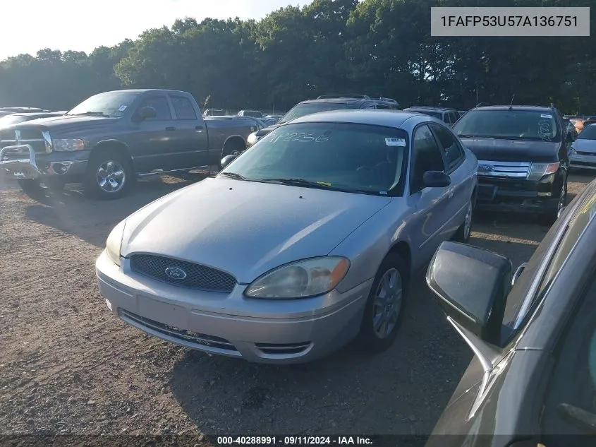 2007 Ford Taurus Se VIN: 1FAFP53U57A136751 Lot: 40288991