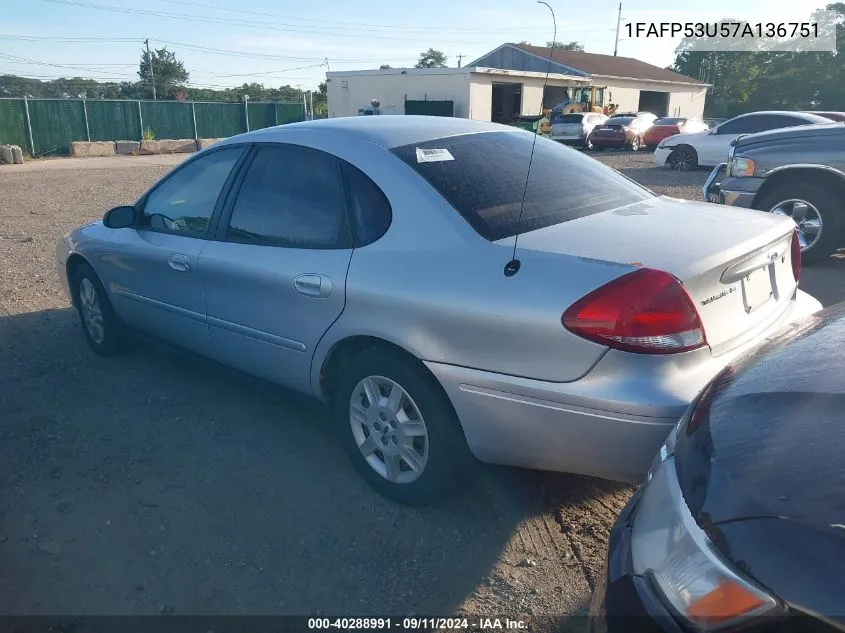 2007 Ford Taurus Se VIN: 1FAFP53U57A136751 Lot: 40288991